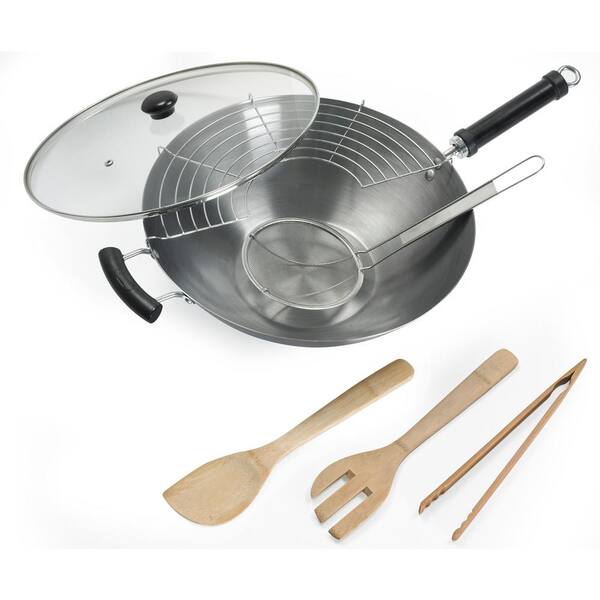 IMUSA 7-Piece Carbon Steel Non-Coated Asian Wok Set