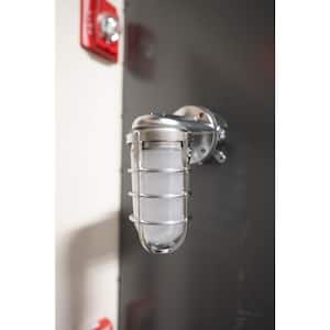Brushed Nickel/Steel LED Outdoor Bulkhead Light with Vapor Tight Ceiling Mount