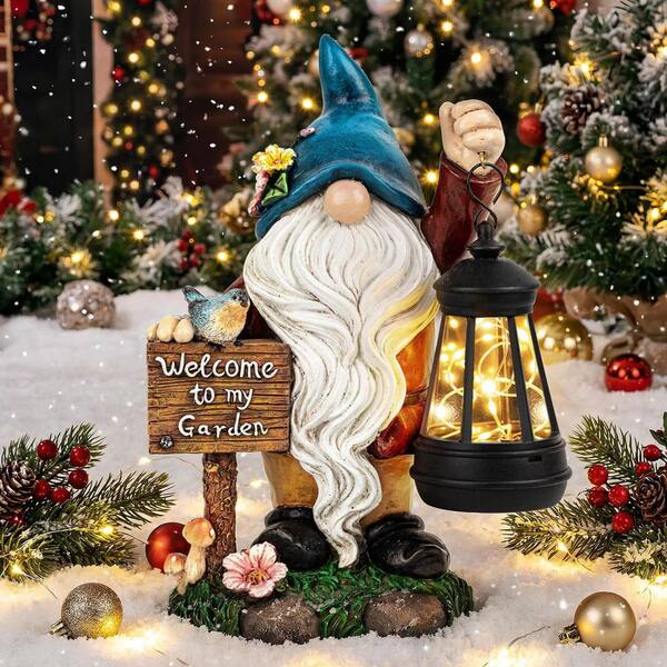 7 in. x 10 in. Blue Resin Solar Powered Gnome Garden Statue