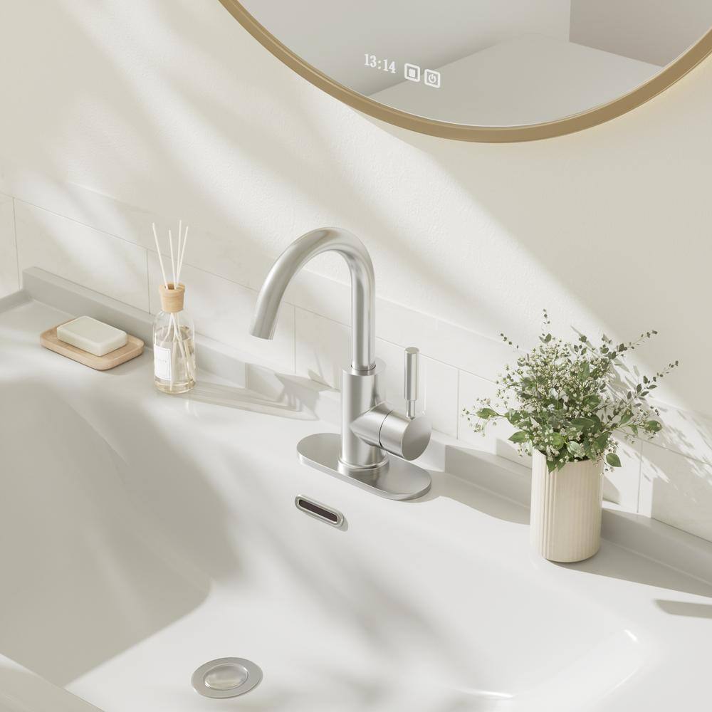 Brushed Nickel Single-Handle Bathroom Faucet with Metal Drain