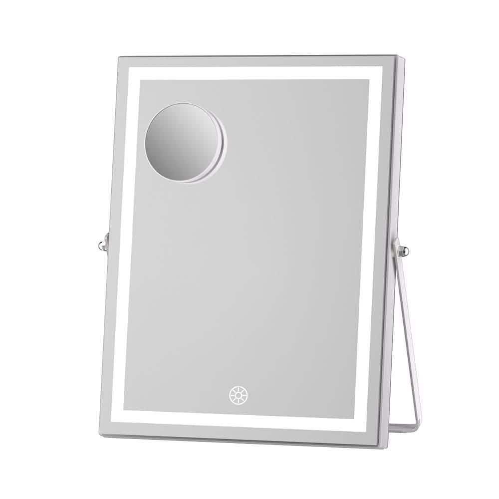 White 10.6 in W x 13.8 in. H Rectangle Framed LED Makeup Mirror with Blueto