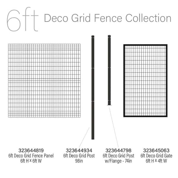 98 in. H Deco Grid Black Steel Post with Cap, and Clips