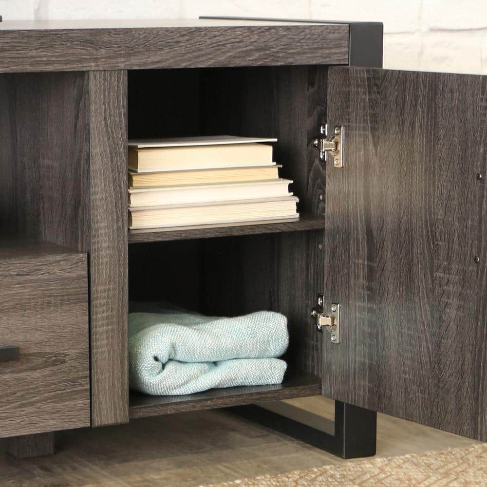 Gray Charcoal 60" Industrial Wood TV Stand with Cabinets