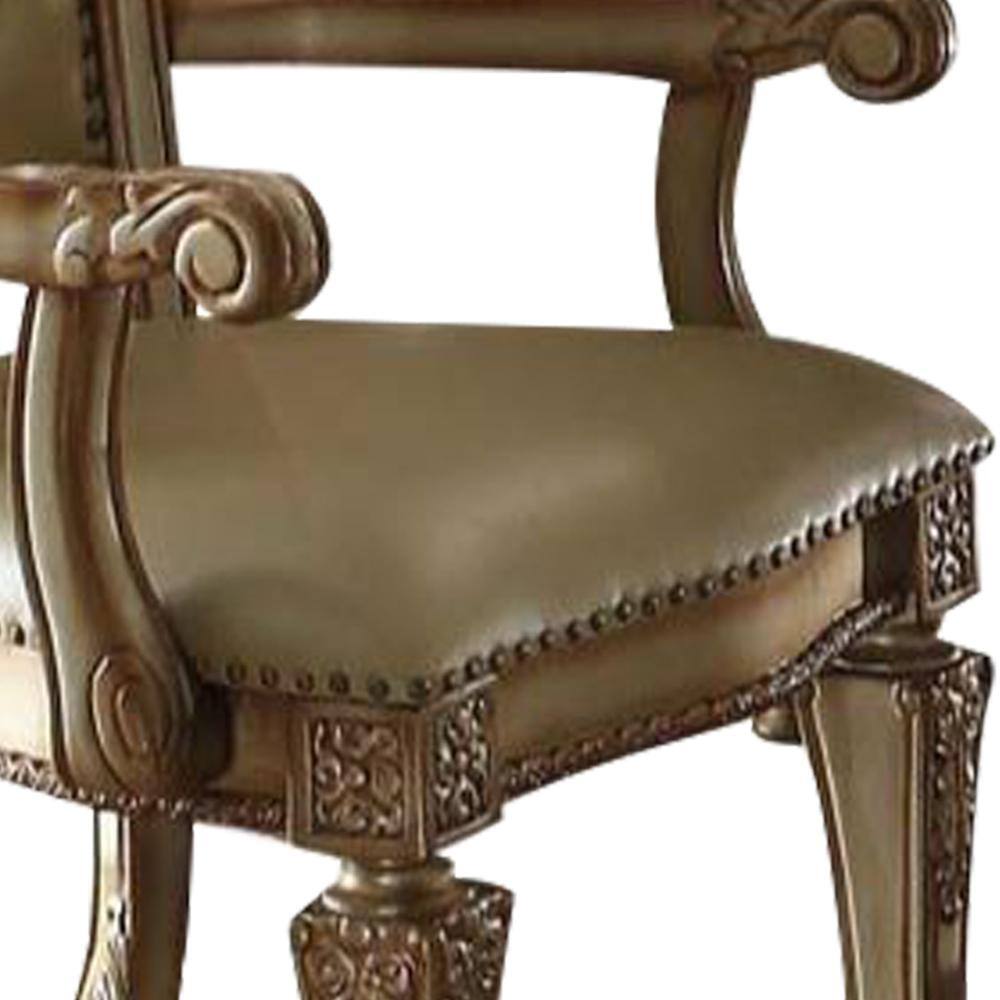 Bone Faux Leather and Gold Patina Floral Accent Chair