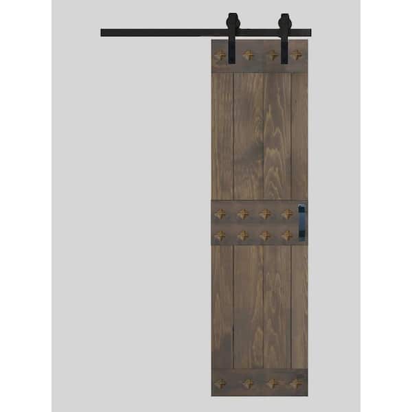 ISLIFE Mid-Century Style 24 in. x 84 in. Smoky Gray Solid Wood Sliding Barn Door with Hardware Kit - Assembly Needed
