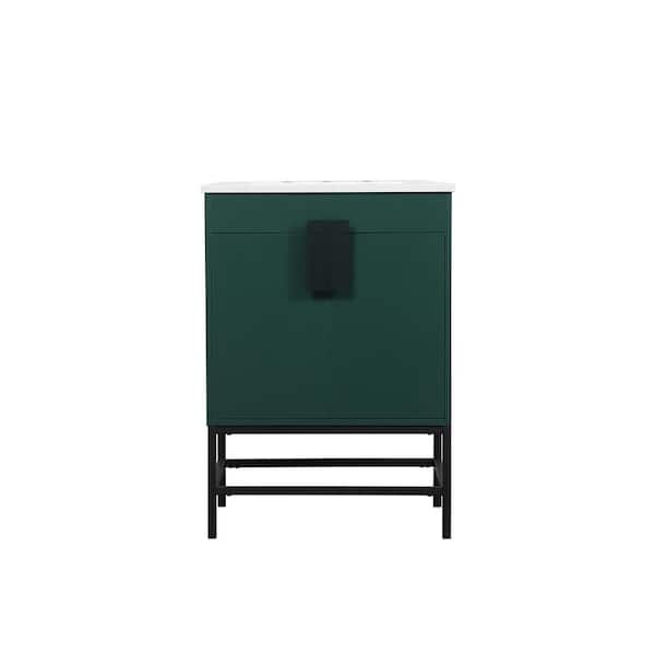 Unbranded Timeless Home 19 in. W x 24 in. D x 33.5 in. H Bath Vanity in Green with Ivory White Engineered Stone Top