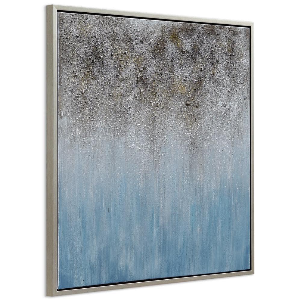 Blue Shadow Abstract Hand Painted Canvas with Silver Frame, 36" x 36"