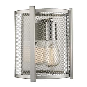 Mist 1-Light Brushed Nickel Indoor Wall Sconce Light Fixture with Metal Mesh Shade