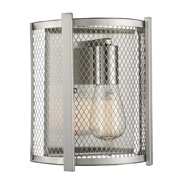 Bel Air Lighting Mist 1-Light Brushed Nickel Indoor Wall Sconce Light Fixture with Metal Mesh Shade