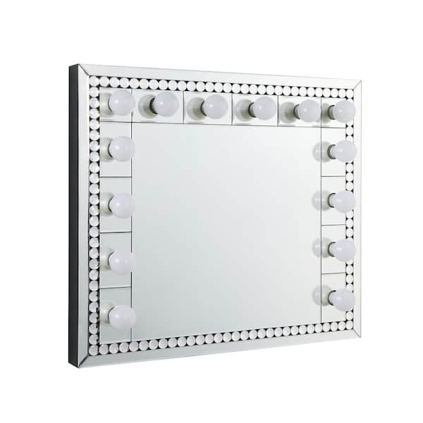 Acme Furniture Farai 32 in. x 28 in. Modern Rectangle Framed Wall Decorative Mirror in Faux Crystal Diamonds