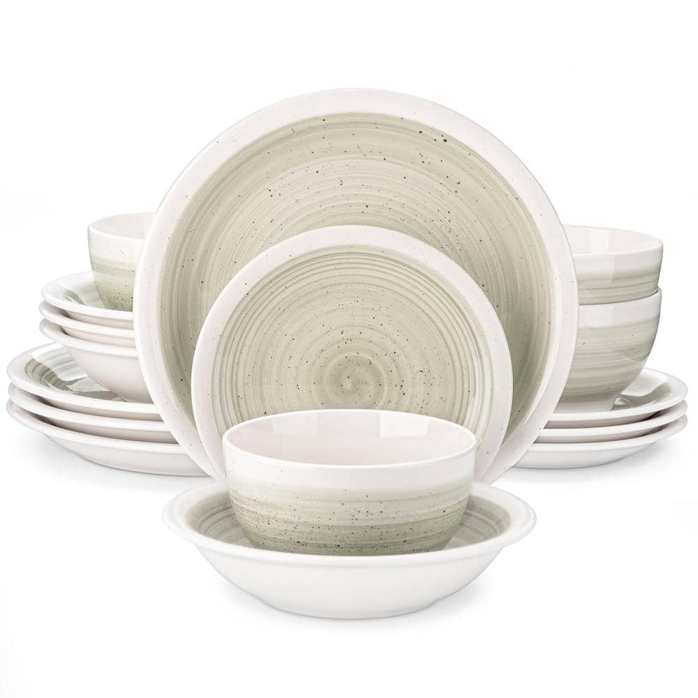 vancasso Stoneware Dinnerware Sets 24 Pieces Bonbon Beige Dinner Set,  Plates and Bowls Sets with Dinner Plates Pasta Bowls Soup Bowls Handpainted