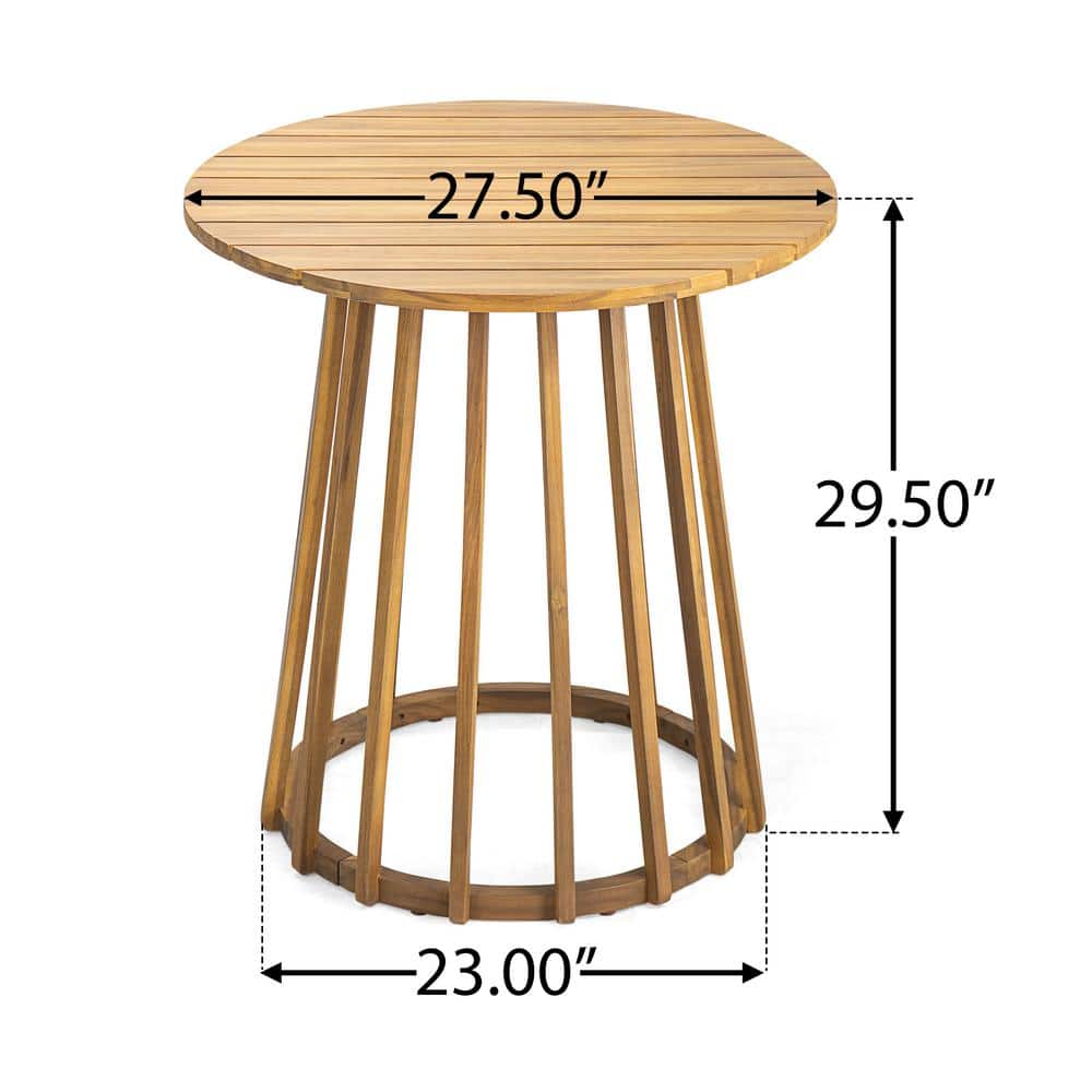 Teak Finish Round Acacia Wood Outdoor Dining Table