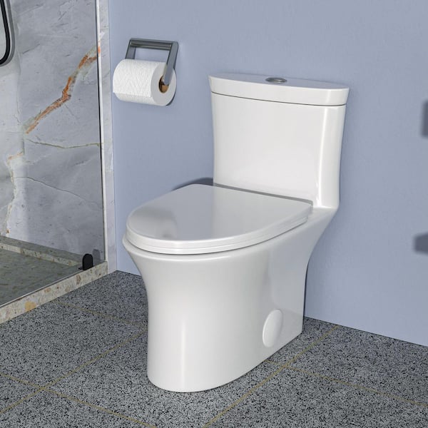 12 in. Rough-In 1-Piece 1.6/1.1 GPF Dual Flush Elongated Toilet in White Seat Included