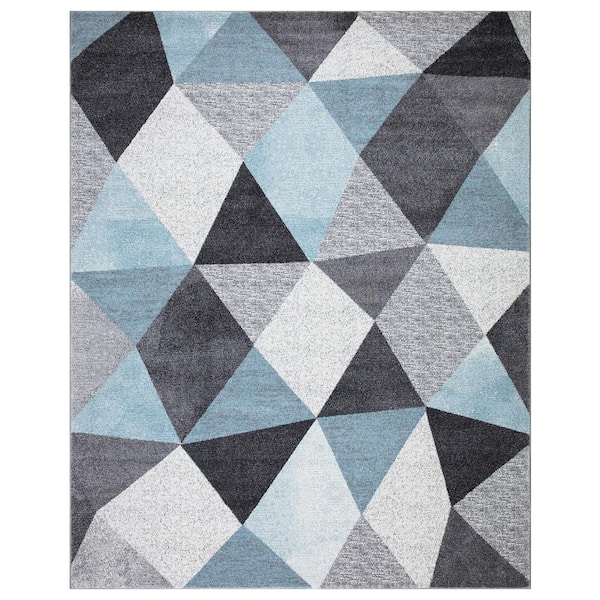 Ottomanson Dilaria Blue/Multi-Color 7 ft. 10 in. x 9 ft. 10 in. Geometric Hand Carved Area Rug