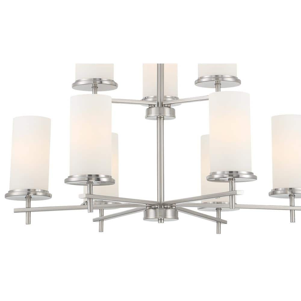 Elegant Brushed Nickel 9-Light Chandelier with Frosted Glass Shades