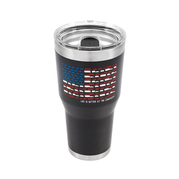 Camco Stainless Steel Insulated Twist-Top Tumbler - Charcoal/US Flag, 30 oz.