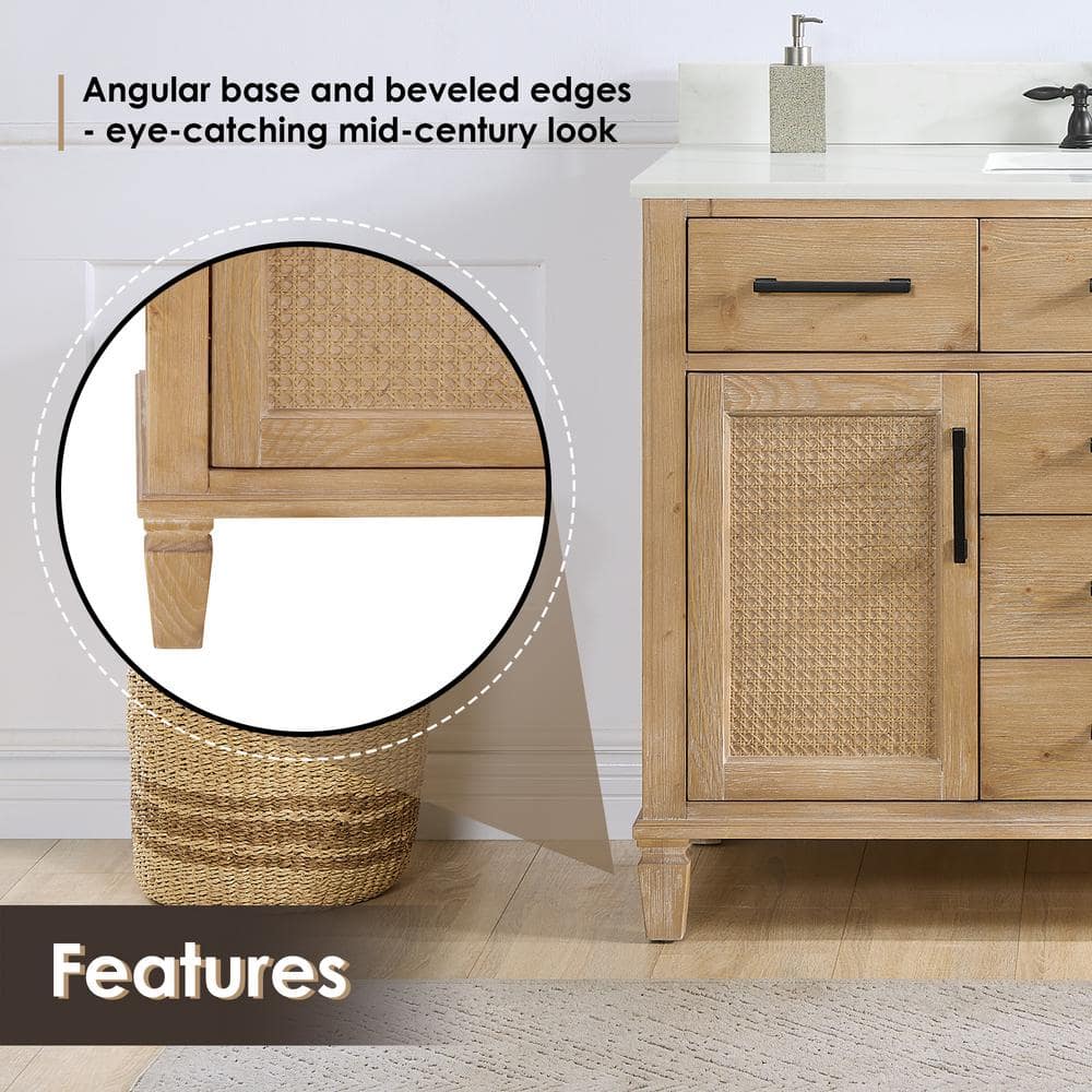 Solana 47.2" Weathered Fir Wood Vanity Base with Rattan Accents