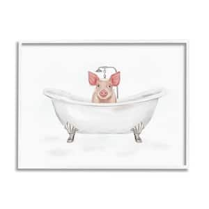 Country Pig Cute Bathtub Design by Ziwei Li Framed Animal Art Print 20 in. x 16 in.