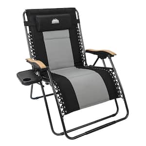 Black Zero Gravity Metal Outdoor Lounge Chair with Black and Gray Cushion