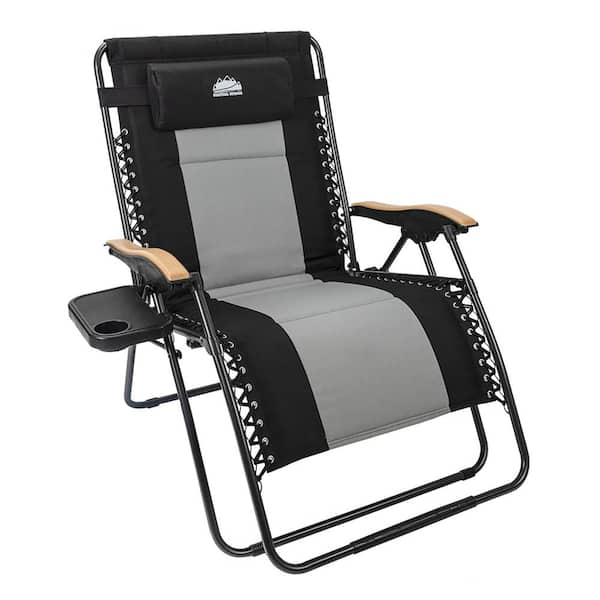 Coastrail Outdoor Black Zero Gravity Metal Outdoor Lounge Chair with Black and Gray Cushion
