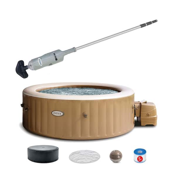 Handheld Vacuum Pool Vacuum with 6-Person Inflatable Hot Tub in Sahara Tan