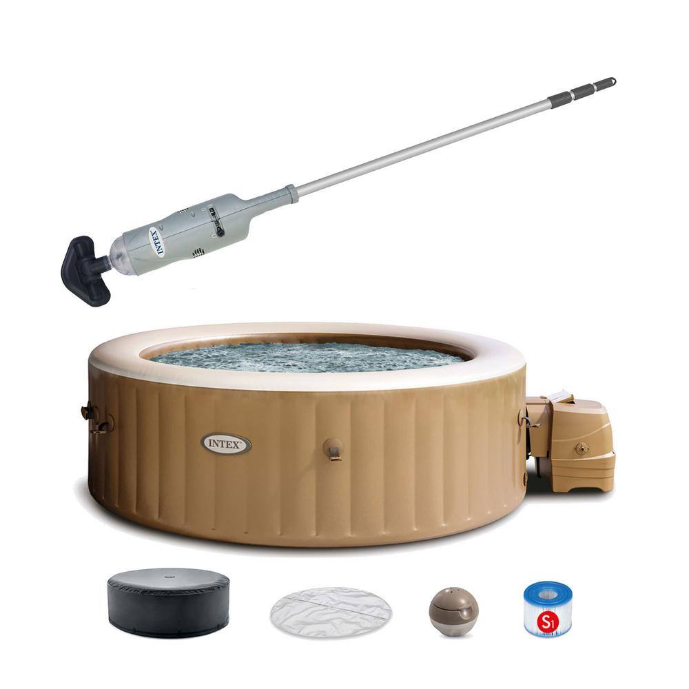 Intex Handheld Vacuum Pool Cleaner with 6Person Inflatable Hot Tub in Sahara Tan 28620EP
