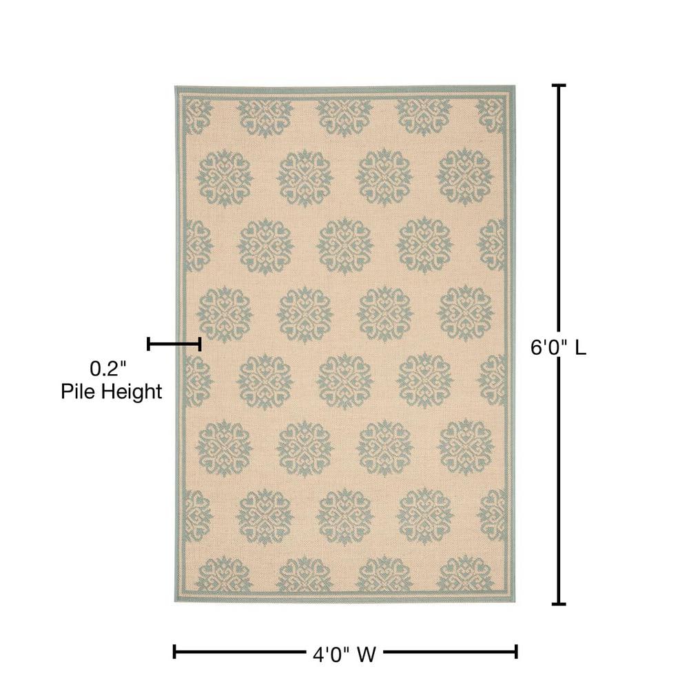 Cream and Aqua Tufted Reversible Rectangular Area Rug 4' x 6'