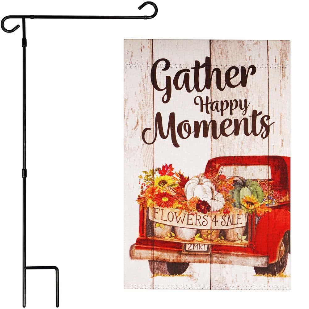 1 ft. x 1.5 ft. Polyester Happy Moments Flower Truck 2-Sided Garden Flag Blockout with 36 in. Black Iron Garden Stand price history on PriceWatchPro