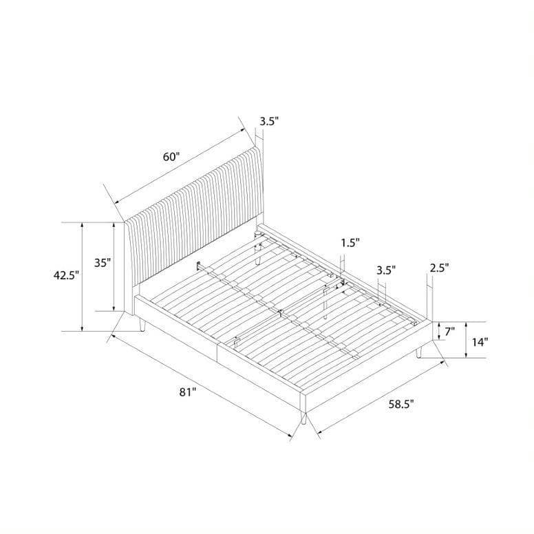Ivory Velvet Full Upholstered Bed with Tufted Headboard and Slats