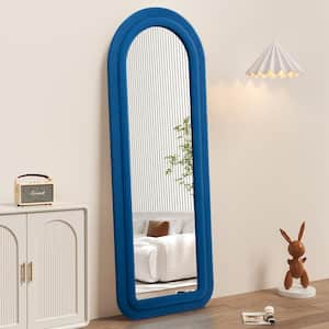 24 in. W x 63 in. H Arched Blue Full Length Mirror Flannel Wrapped Wooden Frame Decorative Hanging or Leaning Mirror