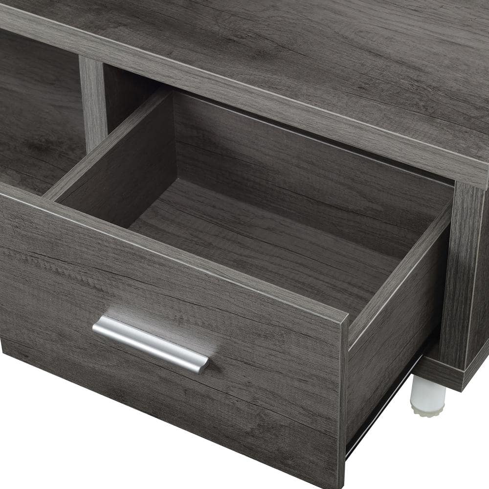 Modern Charcoal Gray 59" TV Stand with Open Shelves and Cabinet