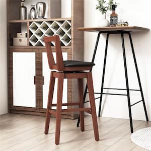 30.5 in. Walnut Low Back Wood Swivel Bar Stool Counter Stool (Set of 1) with PU Leather Cushion