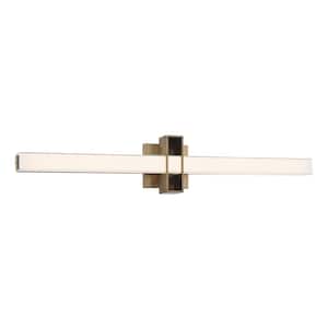 Major 32 in. Aged Brass LED Vanity Light Bar with Frosted Aquarium Glass
