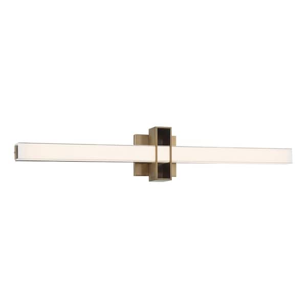 George Kovacs Major 32 in. Aged Brass LED Vanity Light Bar with Frosted Aquarium Glass