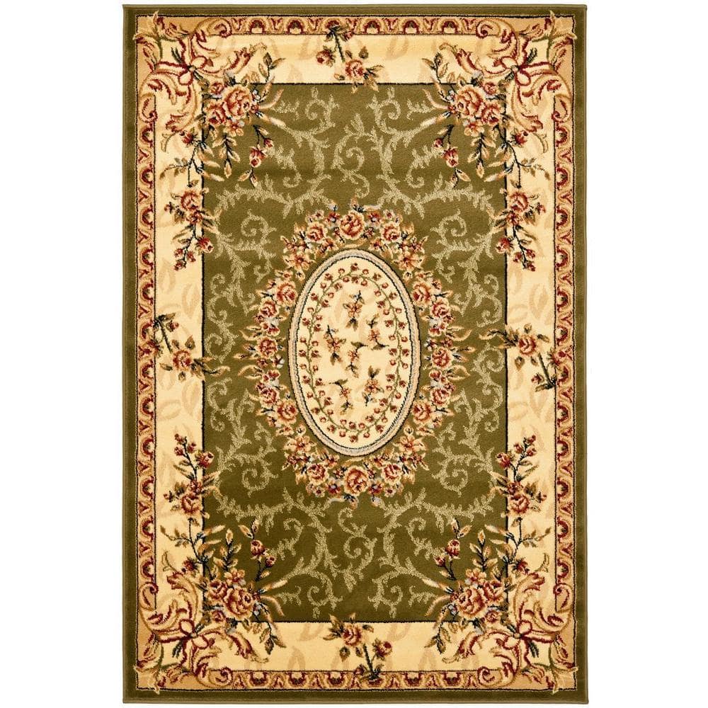 Sage and Ivory Floral Hand-Knotted Rectangular Area Rug