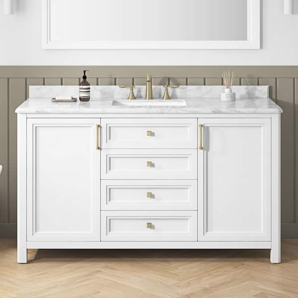 Home Decorators Collection Sandon 60 in. Single Sink White Bath Vanity with Carrara Marble Top (Assembled)
