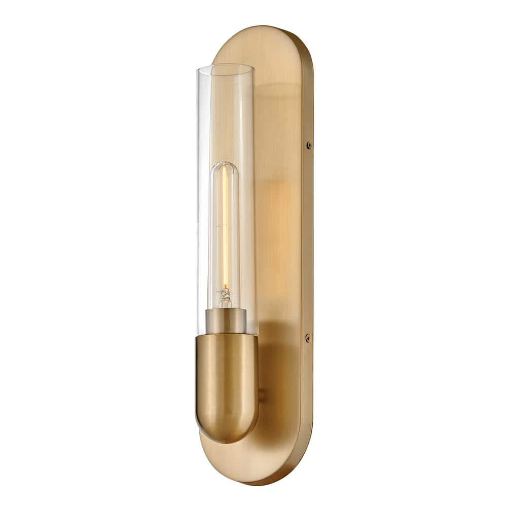 Lacquered Brass Cylinder Dimmable Wall Sconce with Clear Glass