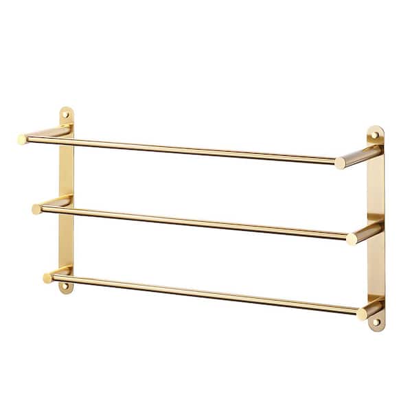 WOWOW 24 in. Brushed Gold 3-Tier Wall Mounted Towel Rack with Mounting Hardware in Stainless Steel