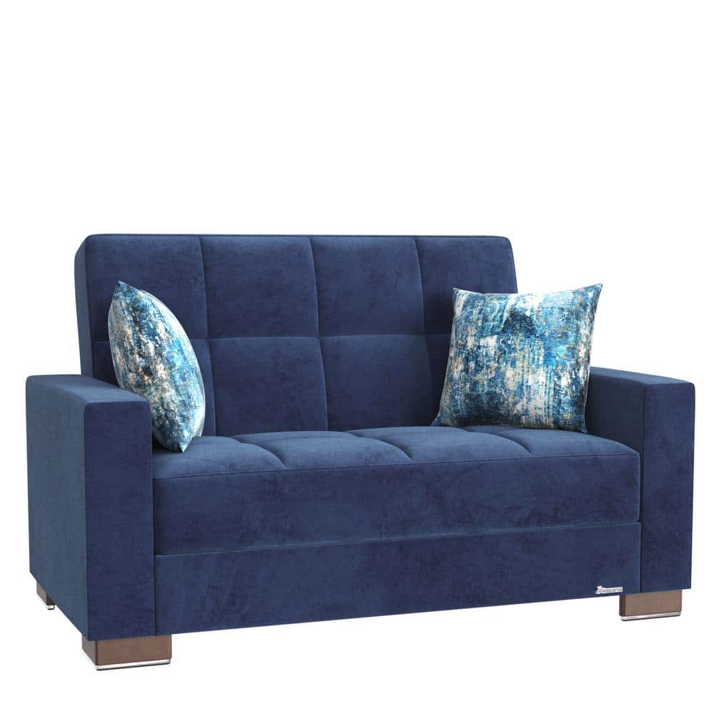 Basics Convertible 63 in. Blue Microfiber 2-Seater Loveseat with Storage, Firm Seat Cushion