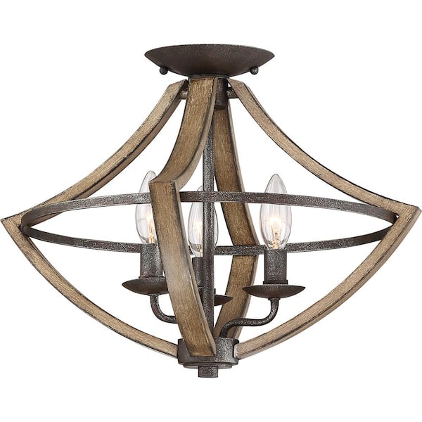 Shire 16.5 in. 3-Light Rustic Black Flush Mount