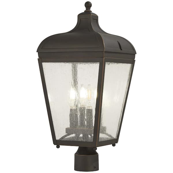 The Great Outdoors Marquee 4-Light Oil Rubbed Bronze Outdoor Post Mount with Gold Highlights