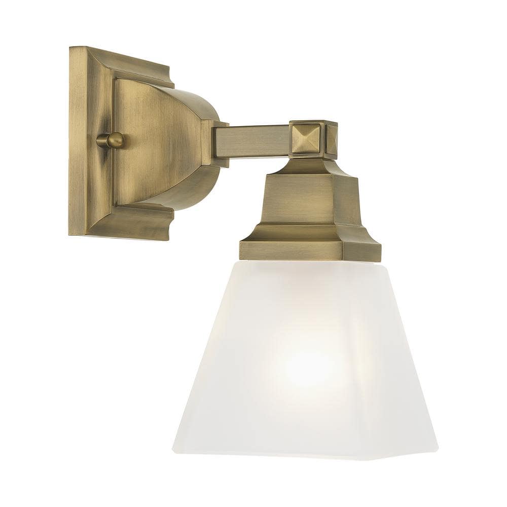 Antique Brass Wall Sconce with Satin Glass Shade