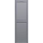 14-1/2 in. x 52 in. Lifetime Open Louvered Vinyl Standard Cathedral Top Center Mullion Shutters Pair in Paintable