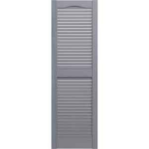 14-1/2 in. x 60 in. Lifetime Open Louvered Vinyl Standard Cathedral Top Center Mullion Shutters Pair in Paintable