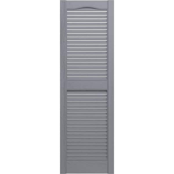 Ekena Millwork 14-1/2 in. x 64 in. Lifetime Open Louvered Vinyl Standard Cathedral Top Center Mullion Shutters Pair in Paintable
