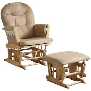 Rustic Microfiber Cushion Oak Wood Glider Chair and Ottoman set for Living Room and Interior Room