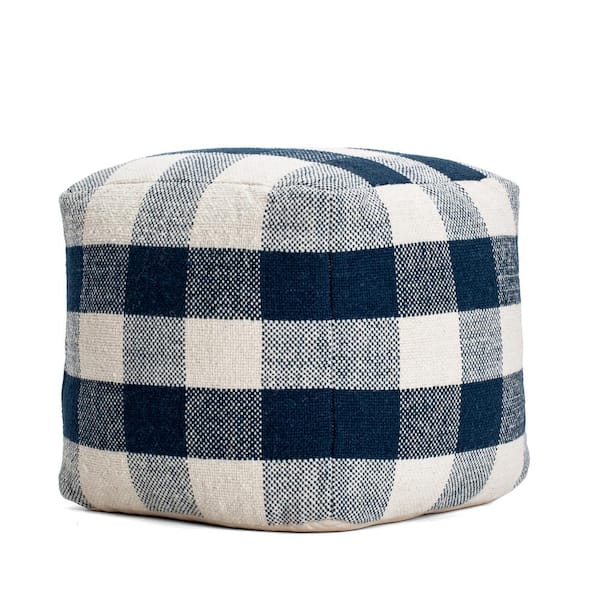 Anji Mountain Midnight Sky 20 in. x 20 in. x 20 in. Ivory and Navy Pouf