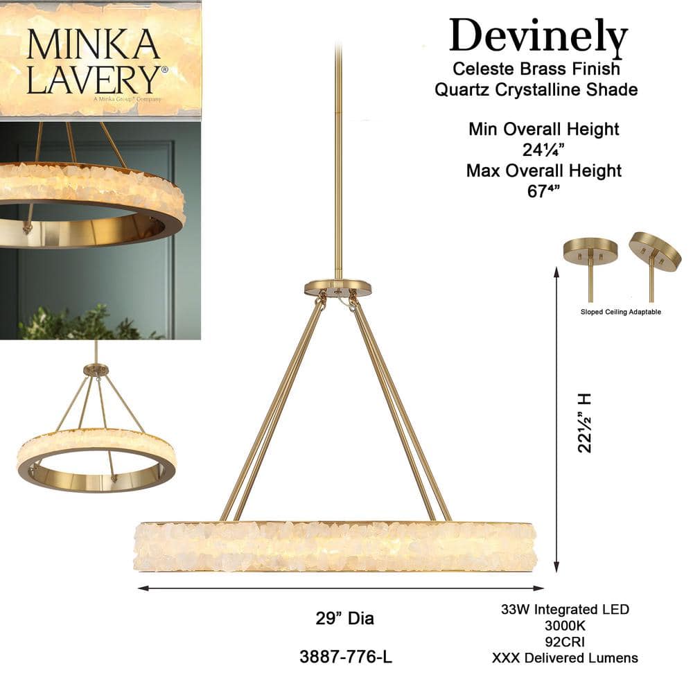 Celeste Brass LED Chandelier with Acrylic Shade