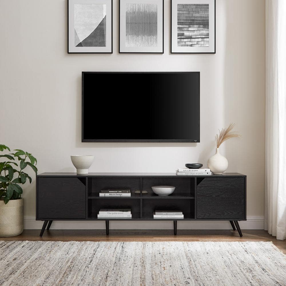 Black 70" Modern TV Stand with Cabinets and Shelves