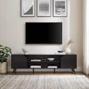 70 in. Black Wood Modern Wide TV Stand with Open and Closed Storage Fits TVs up to 80 in.